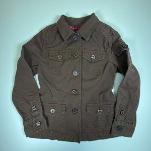 Jacket Girls Size 7/ 8 So Brand Kohls Brown 5 Pocket 100% Cotton Collared Button